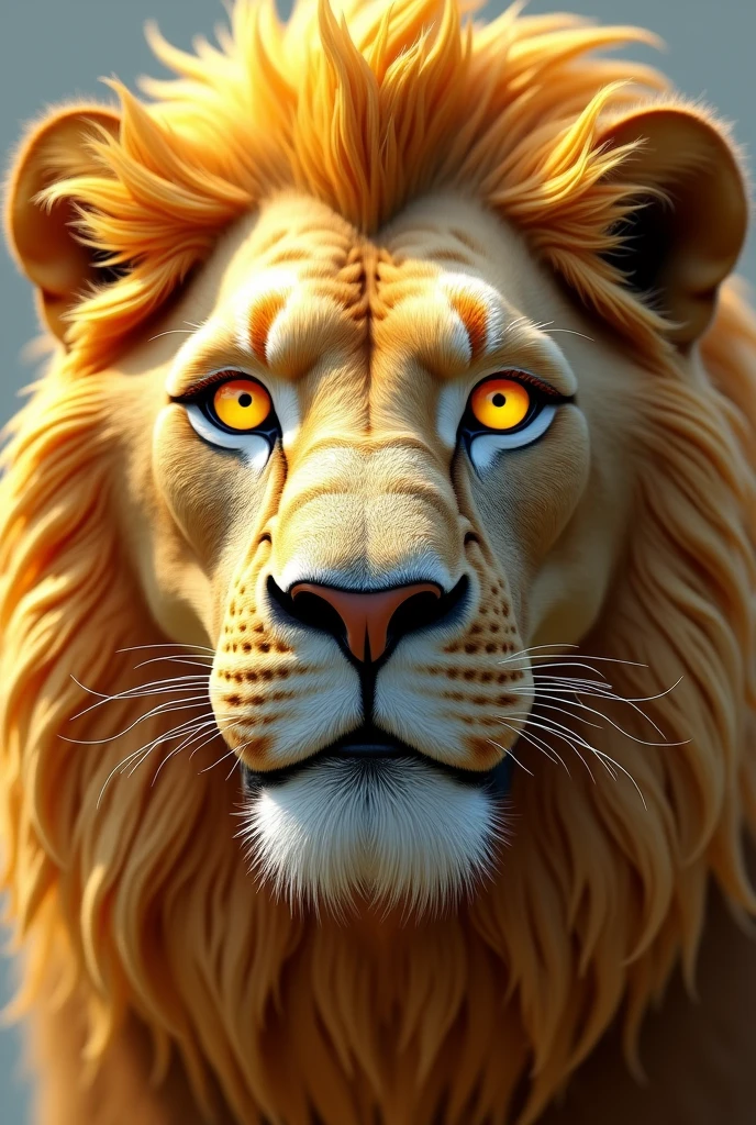 Lion face in 3d and 4K lemon eyes