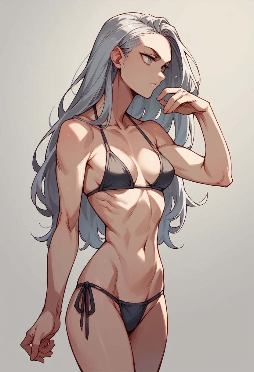 skinny,long hair,silver gray hair, bikini, Narrow waist,sideburns