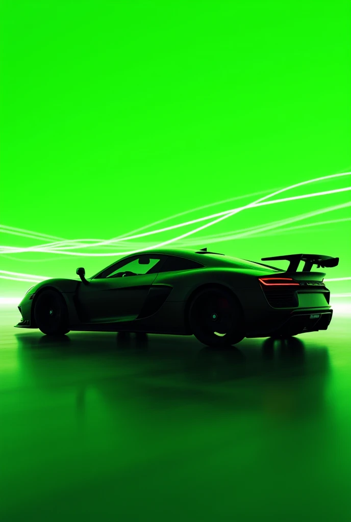 silhouette of a sports car, green background and white lines