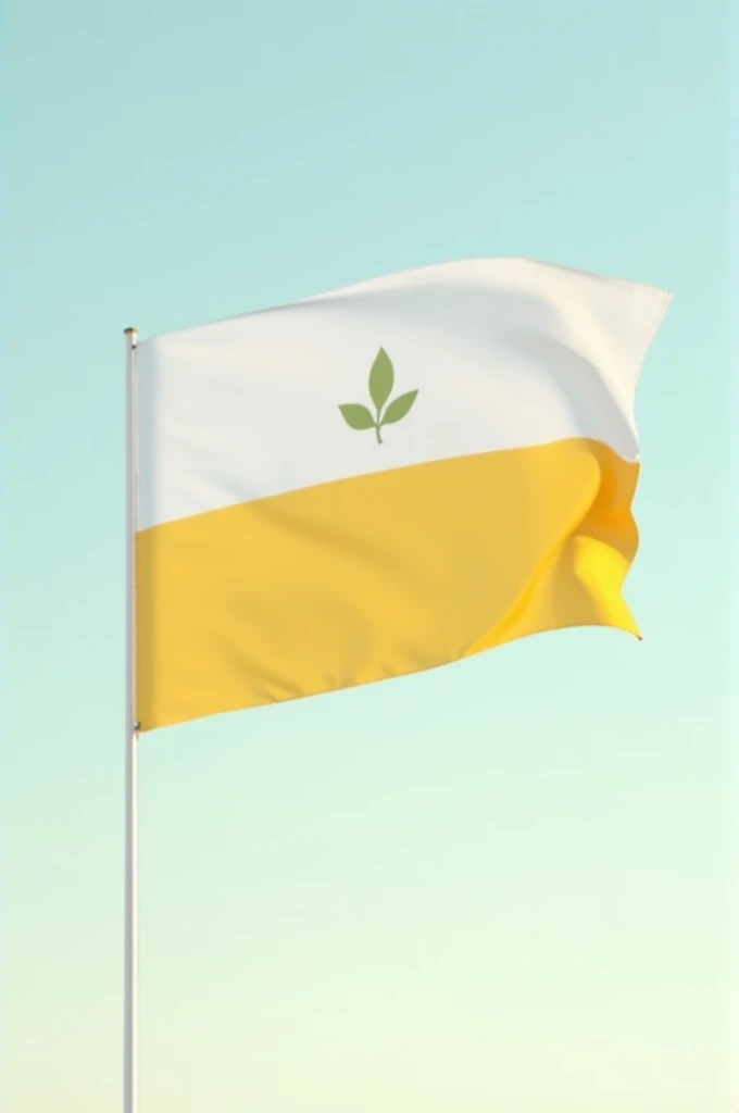 white and yellow flag with a small leaf