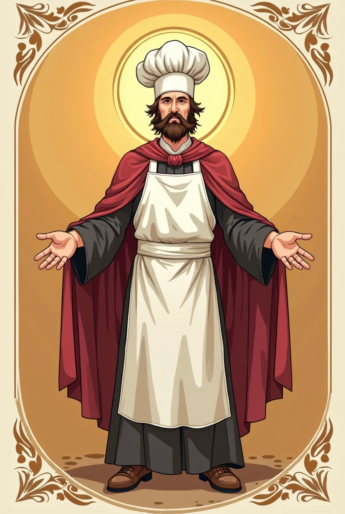 a logo with a mustachioed chef saint