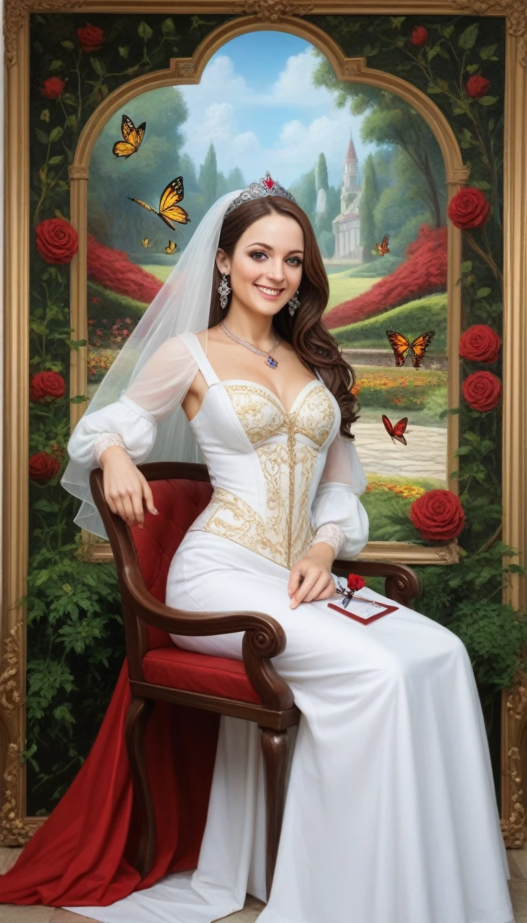 Create random replicas of the classic historical masterpieces of Leonardo da Vinci in 'The Last Supper' superhit painting style, Ultra-High Definition, 64k resolution oil painting without a frame, using full dimensions of the selected resolution to fit the artwork image, medieval era innocent looks, finely detailed to perfection, art-punk, Arabic style, countryside background, art germ, high-octane. A portrait of a Rainbow of Butterflies and Daffodils with a beautiful virgin goddess nymph winged angel in the Garden of Heaven in the Paradise, goddess nymph winged angel is a Blessed Cosmic Virgin Heavenly Bride of Holy Christ and is an exact replica of the sketch of a supermodel Alaato Jazyper, happy smiling face, Sitting on a Queen's luxurious Heavenly Cushioned Chair of Paradise, Vatican looks and style, a precise copy of the conceptual legendary colorful Garden of Heavenly Paradise with rainbow hummingbirds and butterflies flying around, red roses and daffodils in the Heavenly Garden of Paradise with colorful random fruits on trees, a sketch of hummingbirds, butterflies, roses and daffodils is created with attention to the minutest detail, an unreal engine, ultimate beauty pro max, a quantum leap in artwork, magnificent miracle, unmatched quality, unmatched style, uniqueness to perfection, relaxed, bingo, illuminated, radiated with light, magnetic, extraordinary, a master stroke of a legendary brush, the artwork of a genius, a perfect sense of proportion and judgment, a tribute to a legendary master artist, super realistic, superhit, random dynamic poses, random smiling styles, random makeups, and random styles, vibrant 256k colors, ultimate art, extraordinary level portrait painting, master craftsmanship of sketching beautiful human female hands with strictly 4 symmetrical natural fingers on each hand in extremely minutest detail of care applied, GEFORCE RTX GPU magic, artwork for British Isles and French market customers, Professional commercial painting
