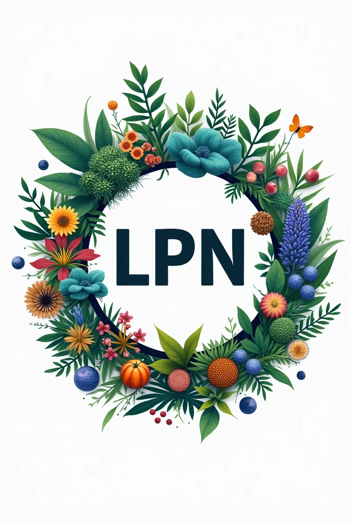 Logo of the Natural Products and Organic Synthesis Laboratory, that has plants, Marine organisms, microorganisms, organic molecules in 3D, chromatography equipment, MRI equipment, Let the word LPN natural products laboratory come out