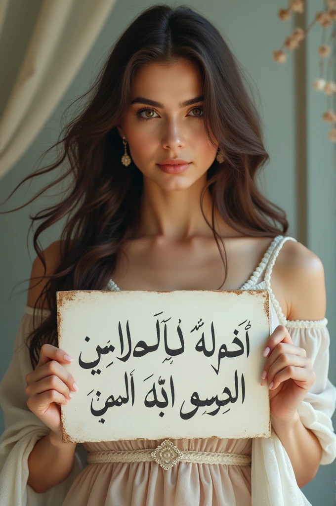 Make a beautiful girl which have her sign in hand in which is writing "farhannn ashraf ki biwi uaon ki ustani"