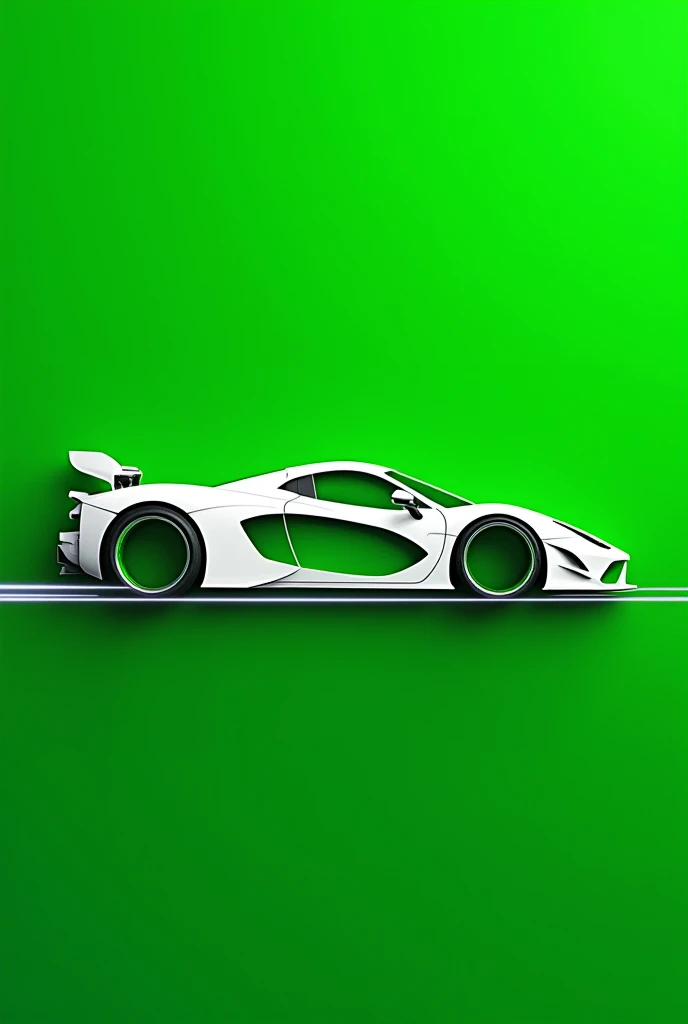 simplified silhouette of a sports car, green background and white lines