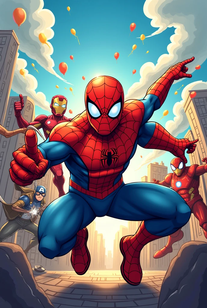 A birthday party invitation with the theme of Spidey and his friends