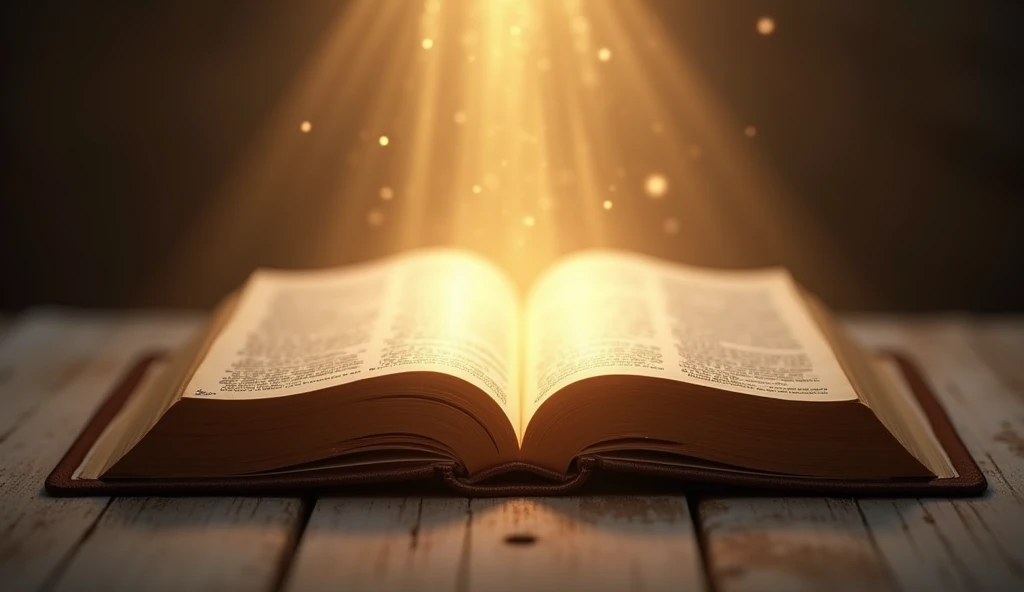 An open Bible, especially with a soft light illuminating its pages, can symbolize the Word of God as a source of wisdom and guidance in prayer.