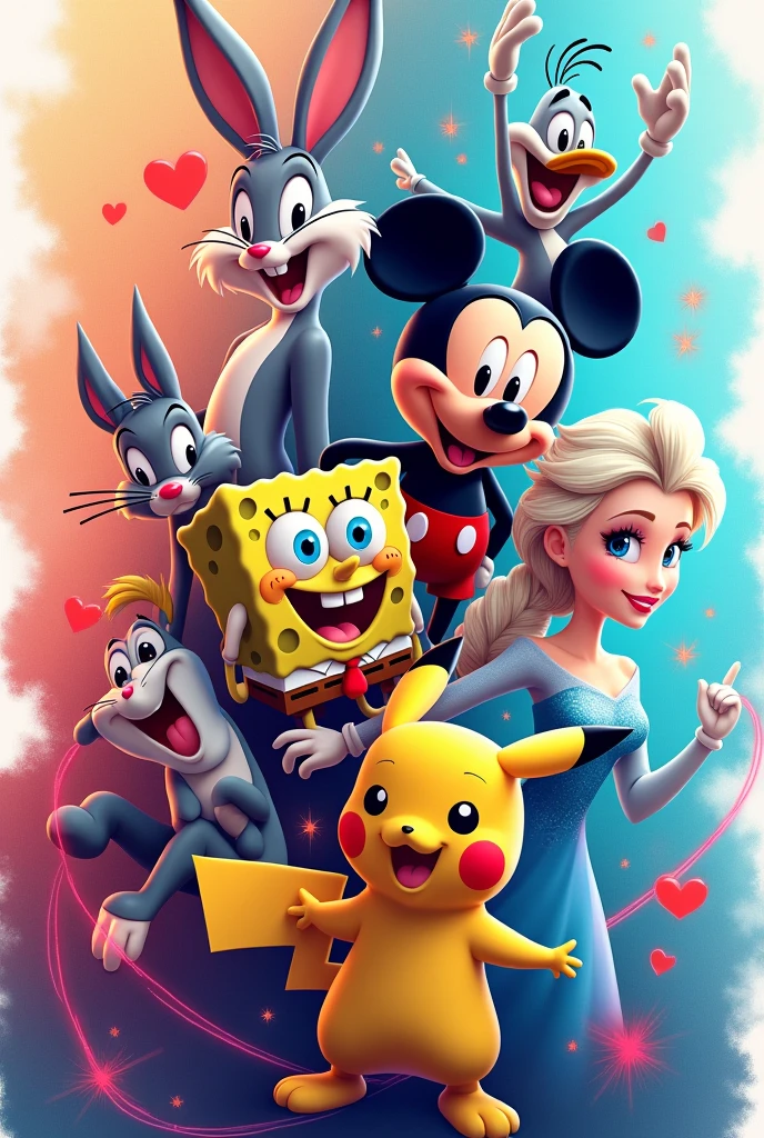 Create a profile picture for my Tik Tok with several famous animated characters all together