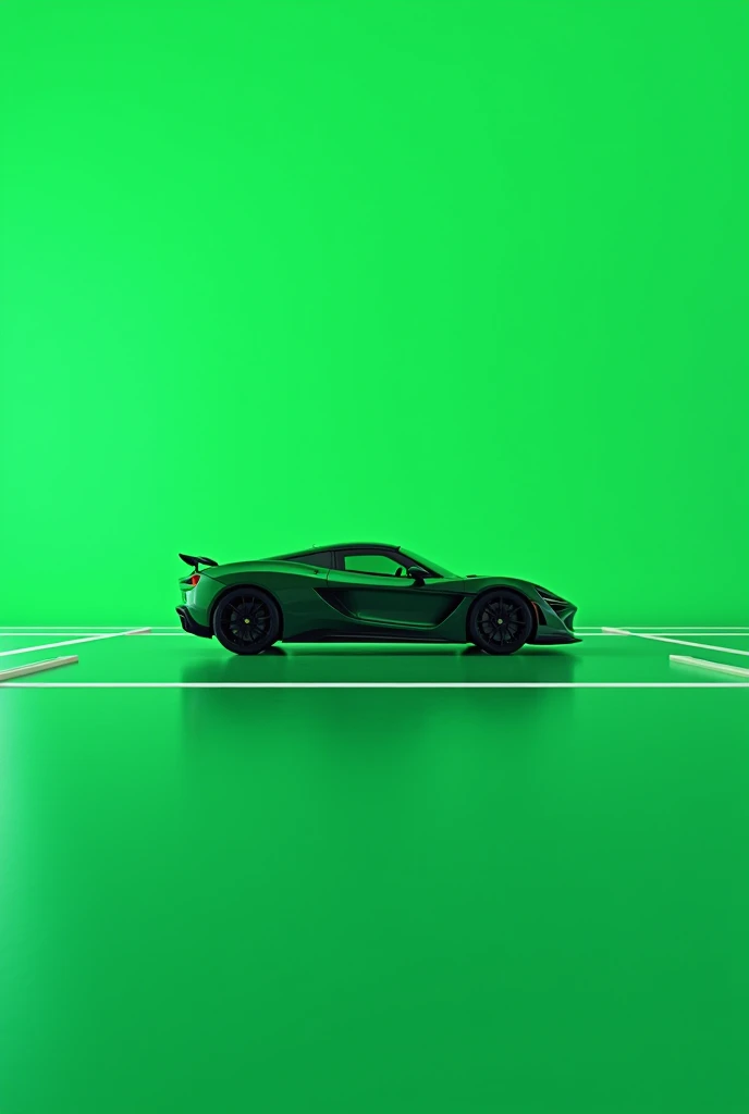 simplified silhouette of a sports car, seen in profile, green background and white lines
