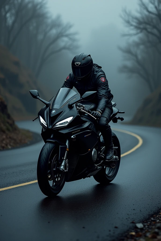Man on black bmw s1000 rre bike dark theme aesthetic
