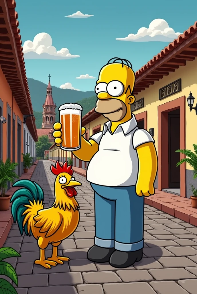 Homer Simpson with a rooster beer in Antigua Guatemala