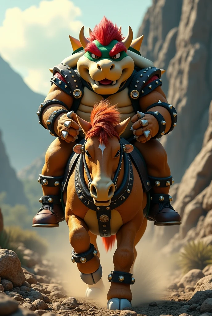 realistic angry bowser riding horse