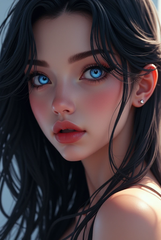 Brune, blue eyes, long hair, Luscious lip, 4K
