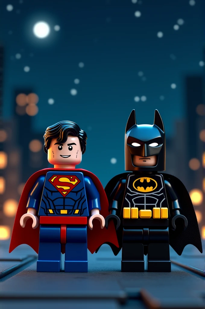 Superman and Batman in lego art, night