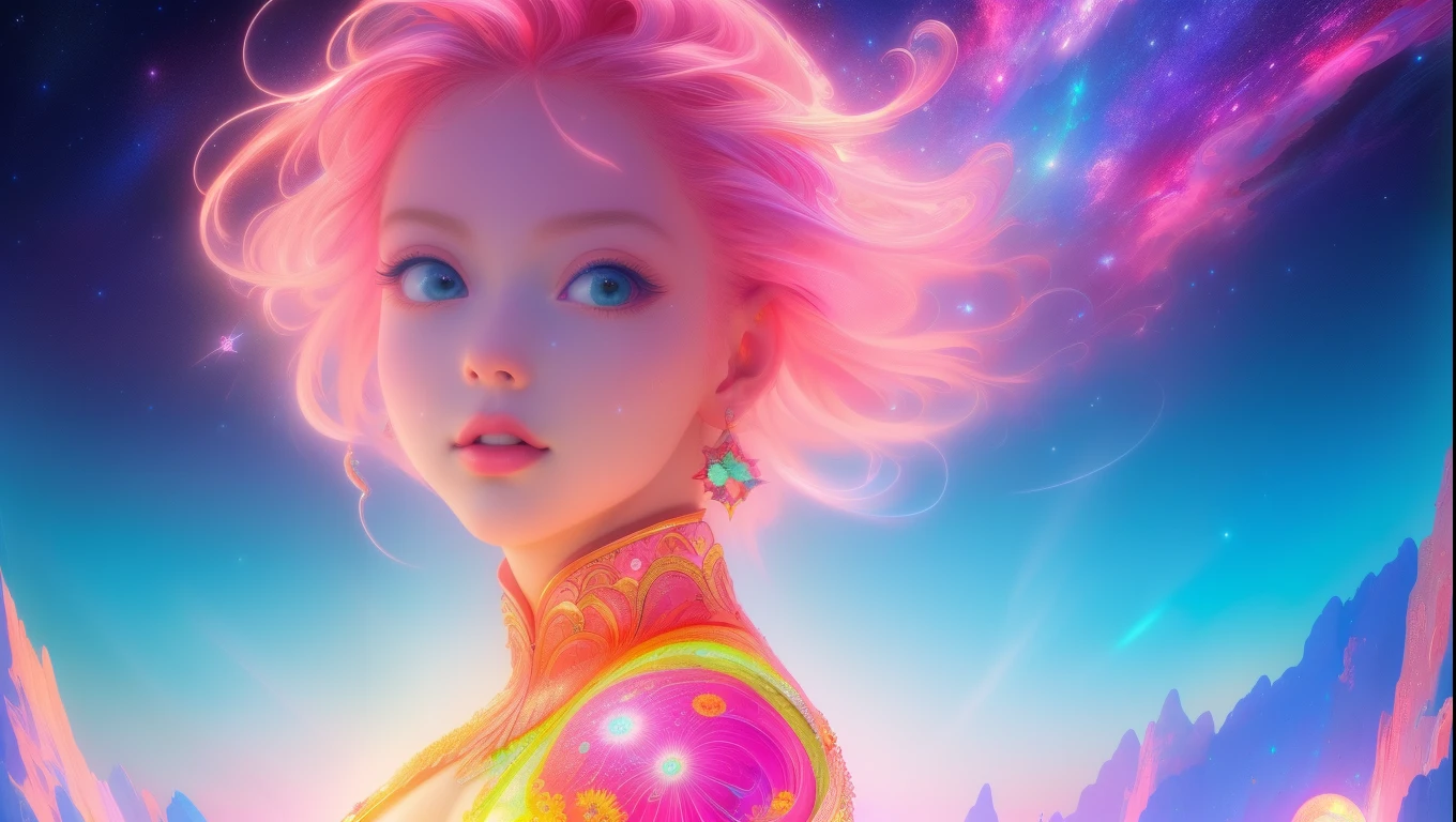 (best quality, ultra-detailed, photorealistic: 1.39), bright and vibrant colors, studio lighting, Red moon, sky shooting stars, soft azure clouds, sparkling, sparkling neon green ocean waves, pink roses in the pink ocean, fantasy, diamond, crown, universe, soft lights, sparkling eyes, cute biquini, cute biquini, within the vast ocean, (masterpiece:1.2), (best quality), 4k, ultra-detailed, (dynamic composition:1.4), highly detailed, colorful details,( iridescent colors:1.2), (glowing lighting, atmospheric lighting), dreamy, magical, (solo:1.2)