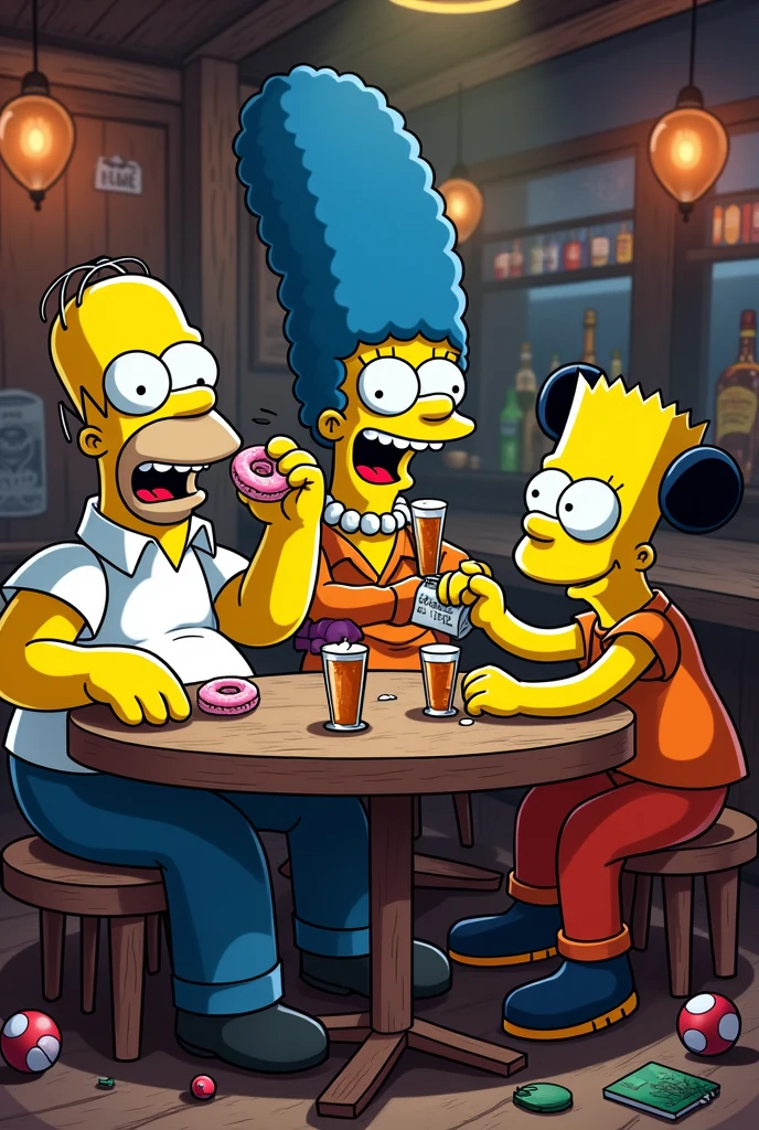 Homer Simpson, Goku, Bart Simpson, Mickey mouse drunk in a cantina