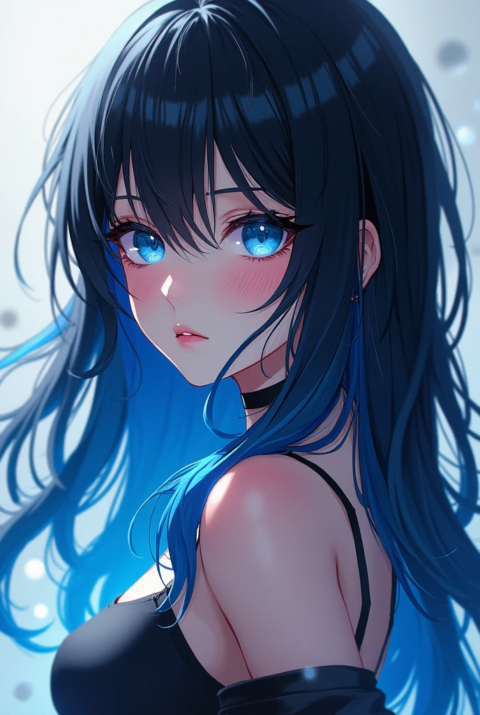 Anime waifu with blue and black hair