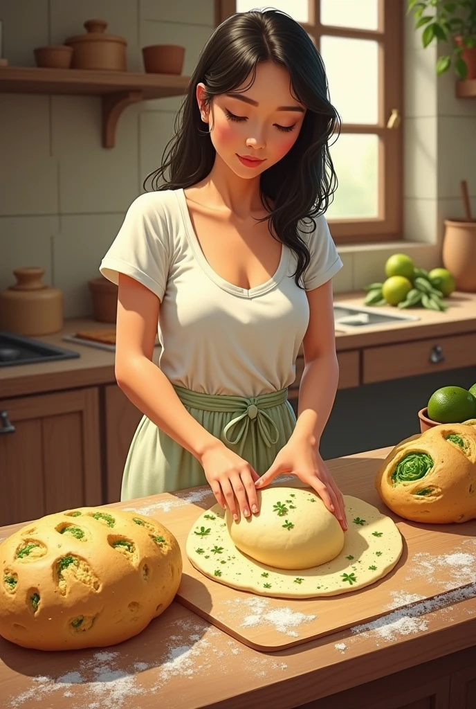 Step-by-step illustration of a mother bread with uvilla that I have a design that represents the name of ( bread of the rising sun)