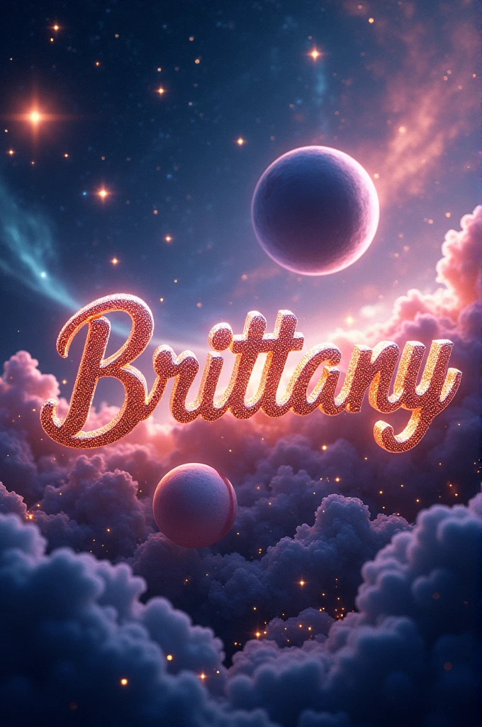 galaxy background of have the name Brittany and around have planets and stars

