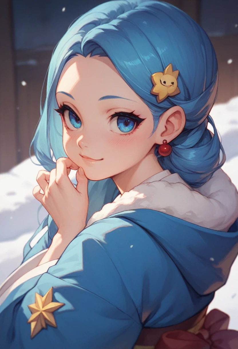 Score9,score8,score7,Princess Fubuki,Yokai Watch,Blue Hair,Blue kimono,Snow Hairpin,Cute Face,