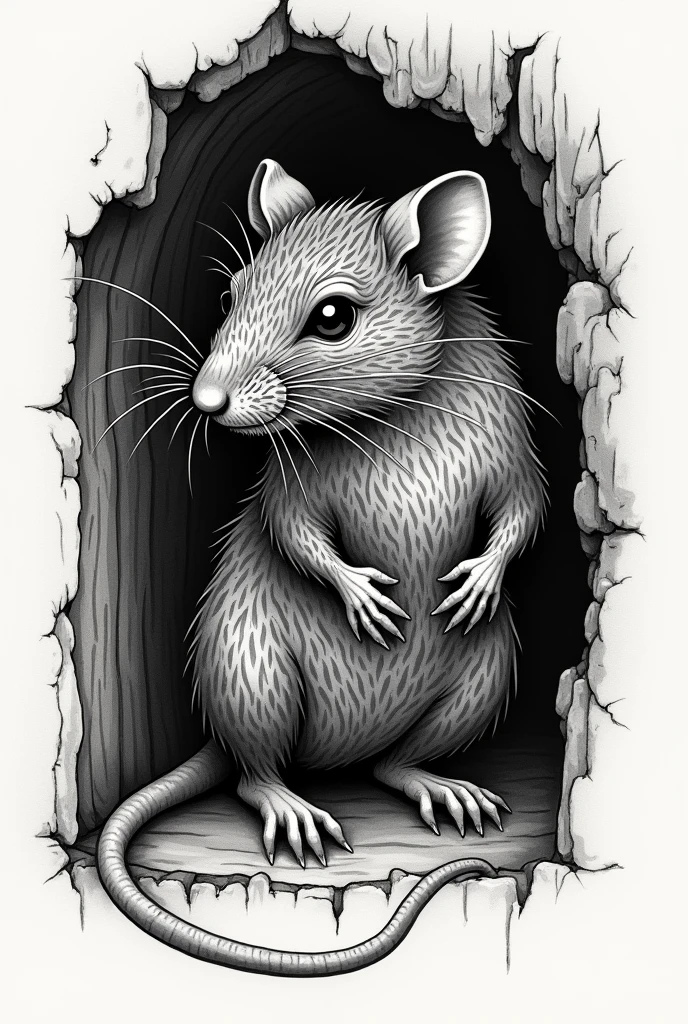 Create a blackwork style tattoo of a mouse with a marginal appearance