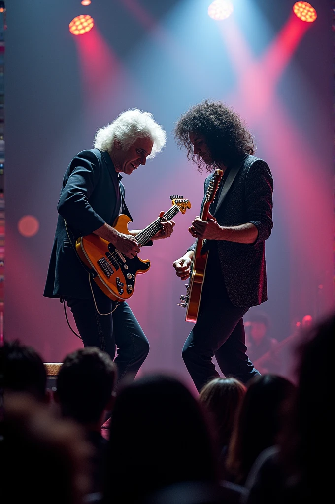 Brian May with Jimmy Page playing at a concert