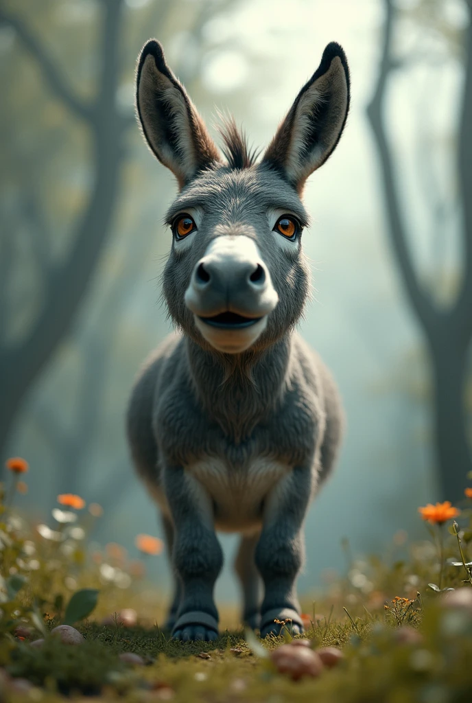 A donkey with the face of a mature Nicolas 