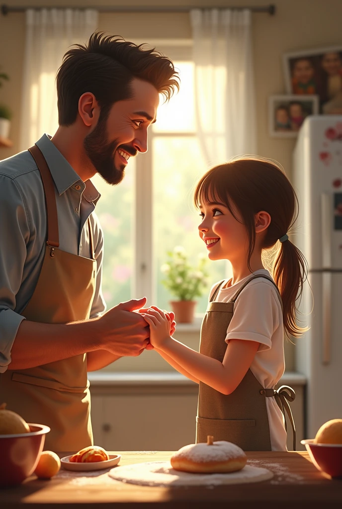 Dad cooking with his daughter