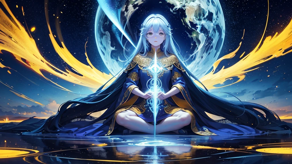Was everything ok? make 70 images for me, which have to do with awakening consciousness, spiritual awakening, awakening of the soul, fifth dimension, universe, and everything that has to do with this world. do it in blue and gold tones, with some very secondary colors, in 16:9 format