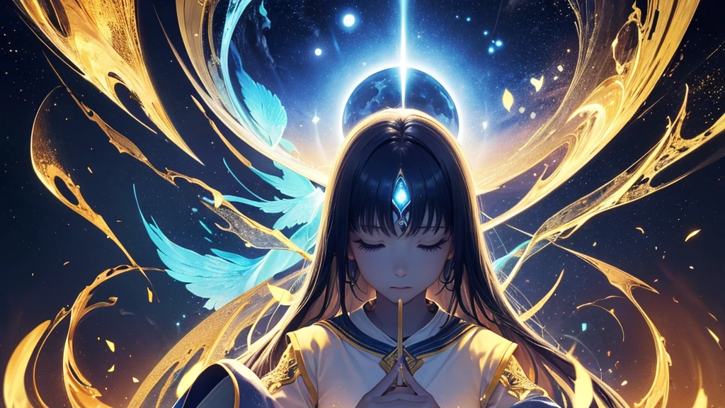 Was everything ok? make 70 images for me, which have to do with awakening consciousness, spiritual awakening, awakening of the soul, fifth dimension, universe, and everything that has to do with this world. do it in blue and gold tones, with some very secondary colors, in 16:9 format