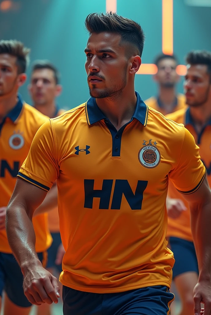 men wearing collared jersey shirts while sweating in style.HN branded shirt