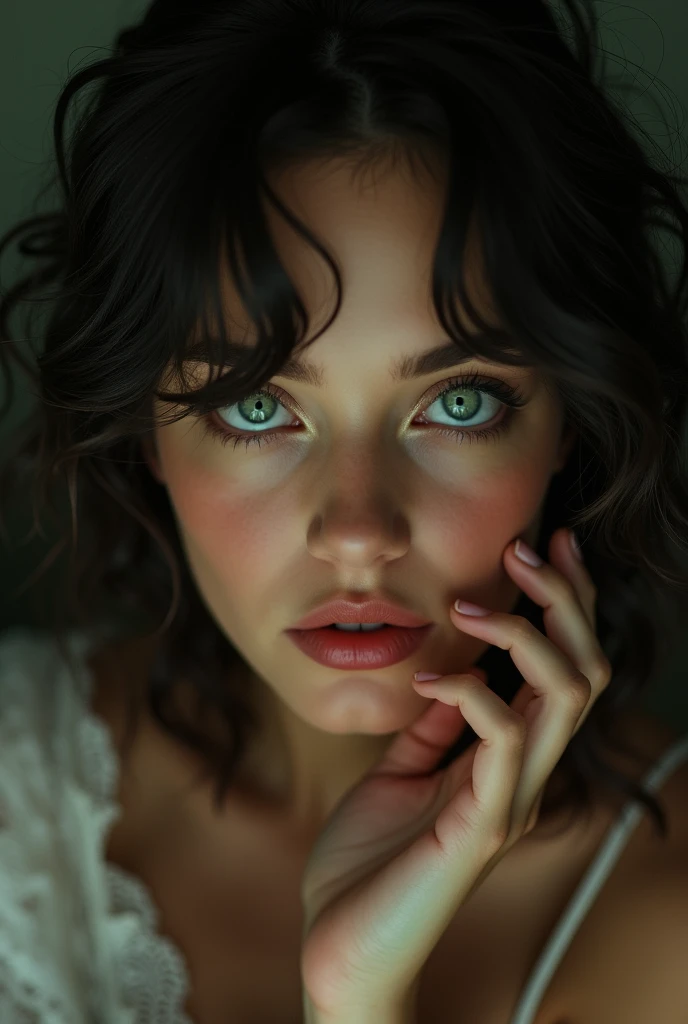 Brune yeux verts qui suce