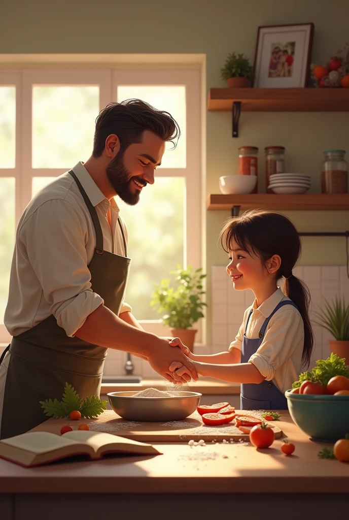 Dad cooking with his daughter