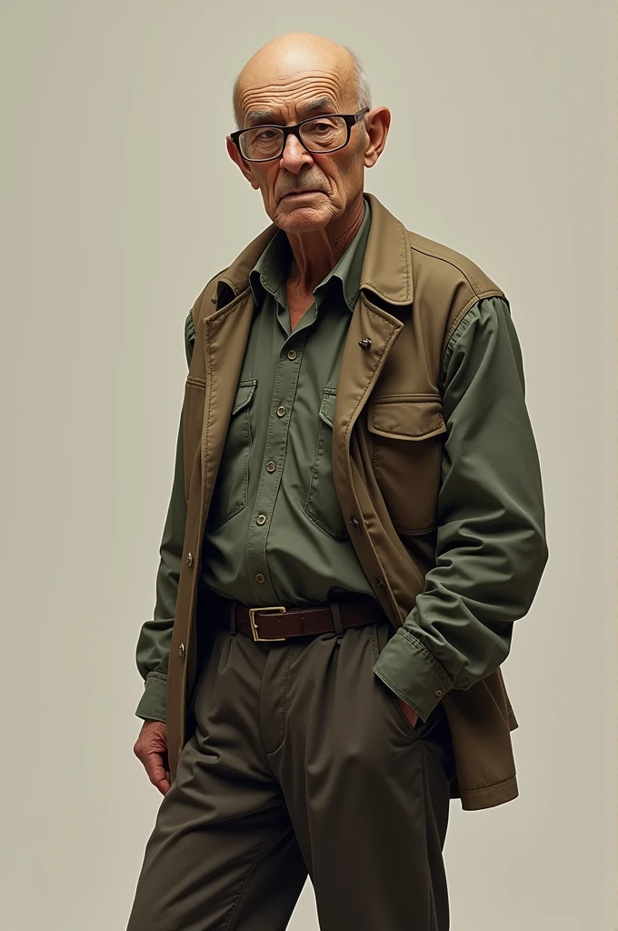 A bald elderly man wearing glasses wearing bell-bottom pants/flare e tem 170