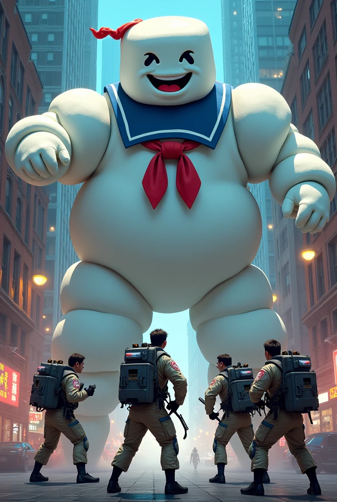 Ghostbusters fight Marshmellow Man