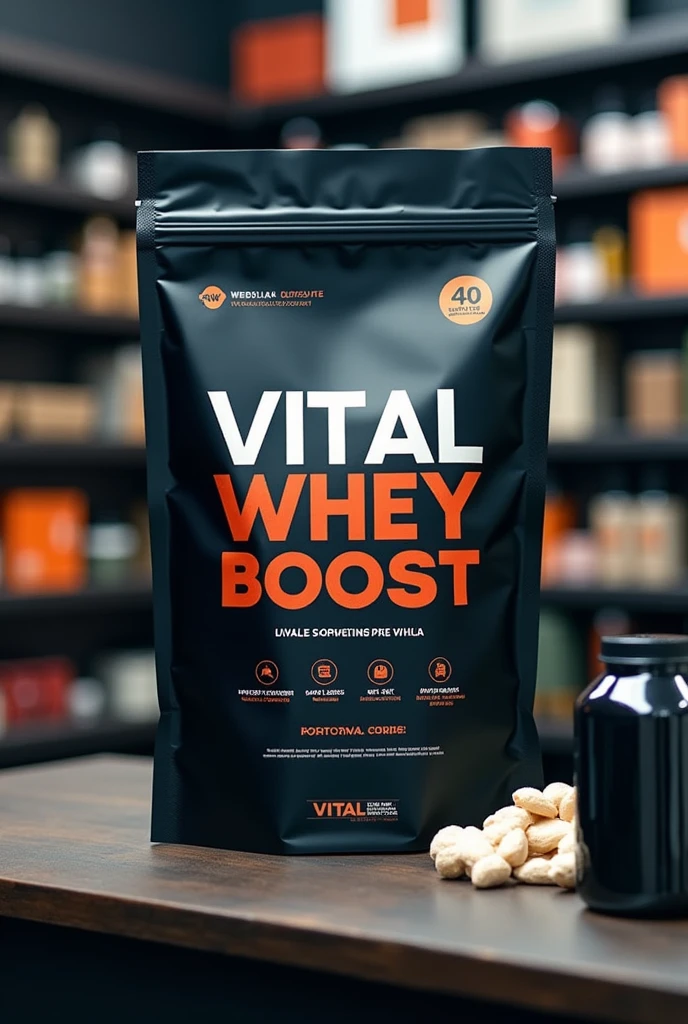 Crie um de saco de whey protein 
bem com nome vital boost