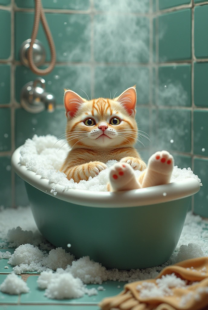 Chat qui dans sous la douche