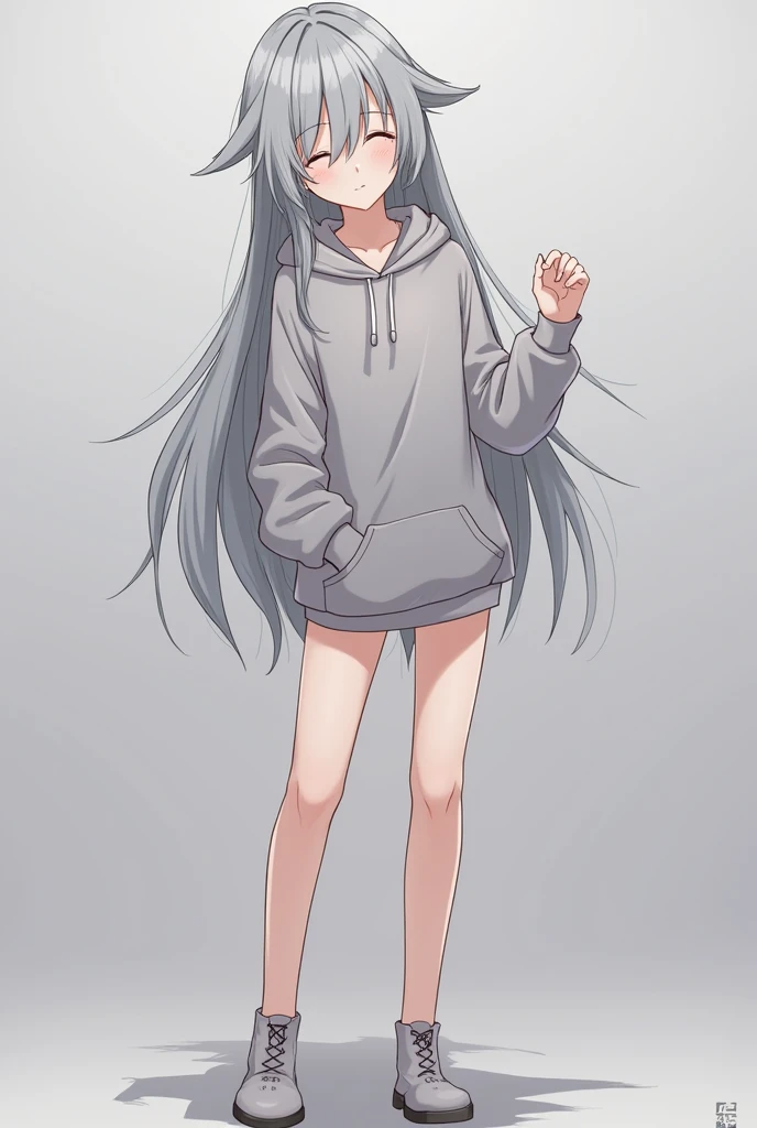 Loose grey hoodie,Small size spats,Gray Hair,long hair,blush,Blowjob,Show the whole picture,Slim beautiful legs,Masturbation,anime,Are standing, dripping from the crotch,