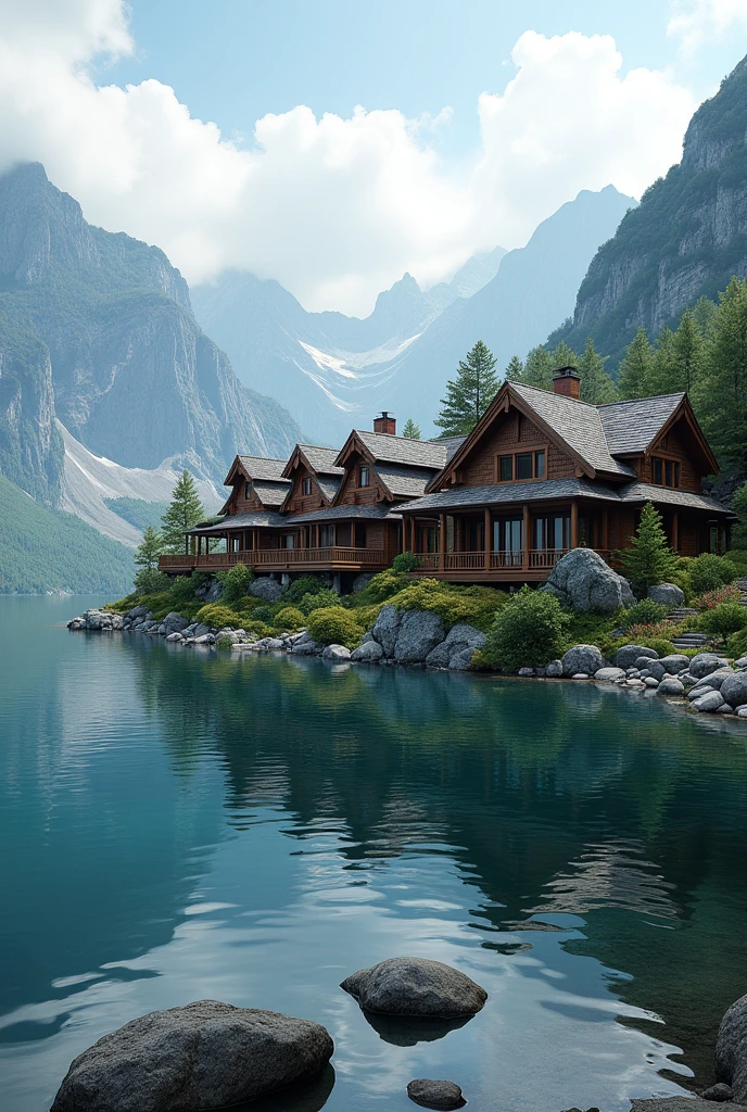 Beautiful houses in the mountains on the shores of a lagoon 5