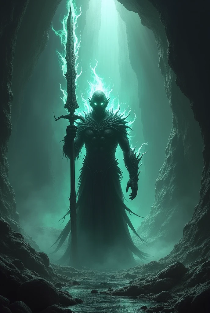 a creature entered the cave and pulled out the Hell Sword with ease.