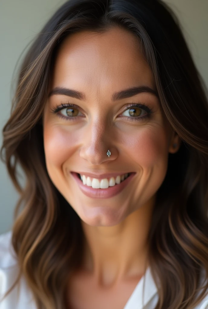 Joanna Gaines with a tiny nose stud in her left nostril a tiny nose stud 