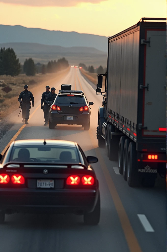 Car passing next to the truck and the truck being stopped by the PRF