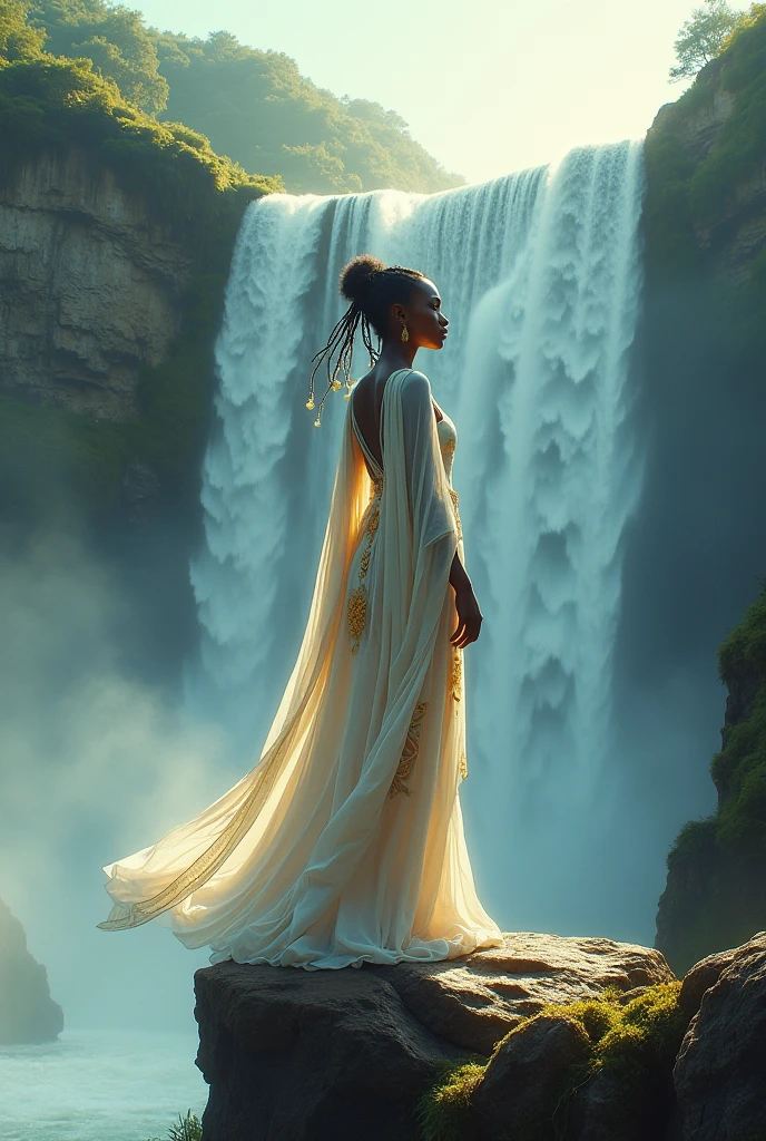 Oxum deity on the edge of the waterfall


