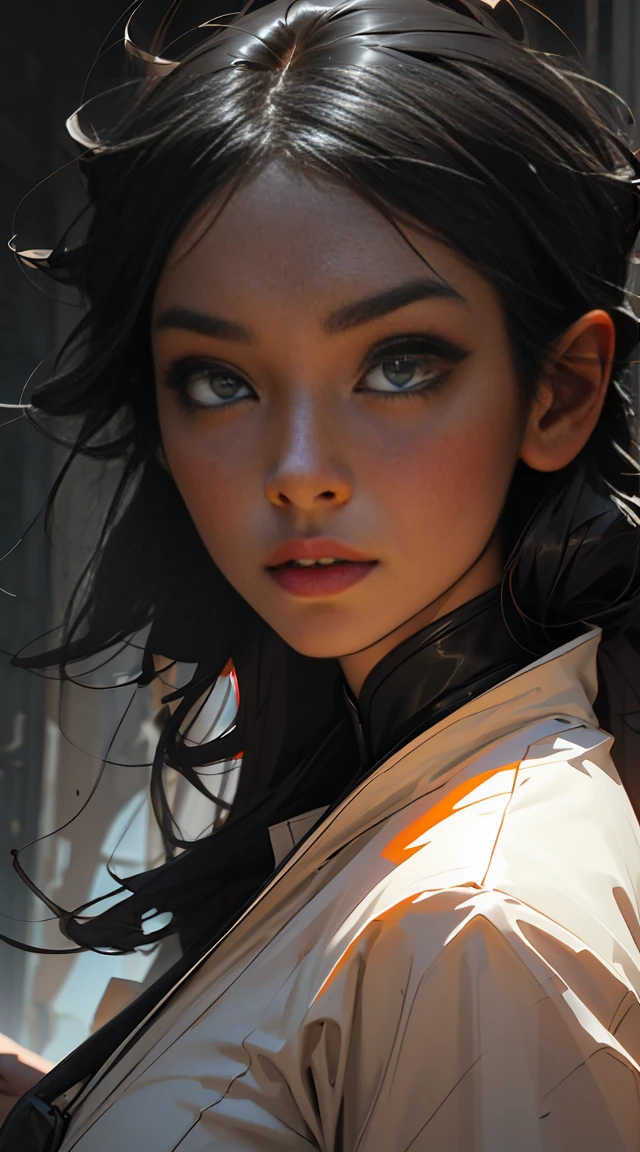 black hair, girl, beautiful detailed eyes, beautiful detailed lips, extremely detailed face and portrait, surreal, surrealism, 8k, super detailed, photorealistic, dramatic lighting, cinematic, chiaroscuro, moody, atmospheric, dreamlike, conceptual, vivid colors, dark fantasy