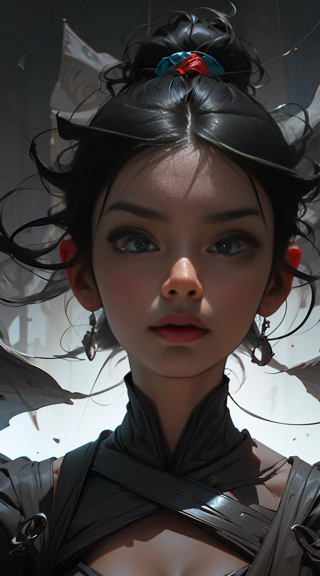 black hair, girl, beautiful detailed eyes, beautiful detailed lips, extremely detailed face and portrait, surreal, surrealism, 8k, super detailed, photorealistic, dramatic lighting, cinematic, chiaroscuro, moody, atmospheric, dreamlike, conceptual, vivid colors, dark fantasy