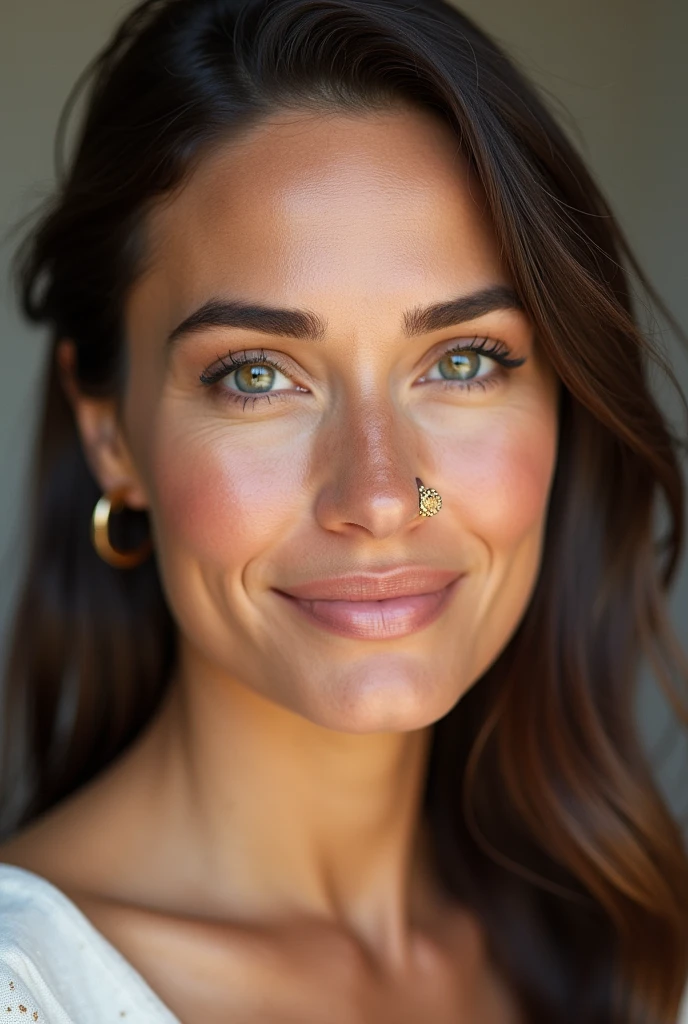 Joanna Gaines with a tiny gold nose stud in her left nostril gold nose hoop in left nostril 