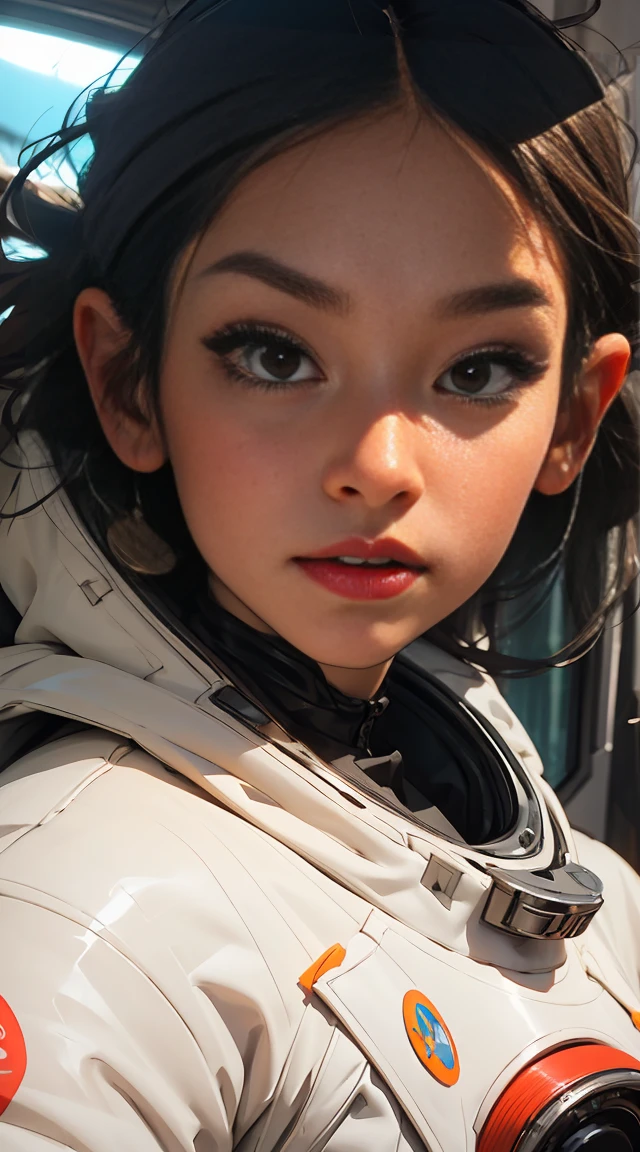 female astronaut j0rd7nj0n3s  in space, beautiful face, realistic photo, (portrait), [smoke], [haze], natural lighting, shallow depth of field, photographed on a Canon EOS-1D X Mark III, 50mm lens, F/2.8, (intricately detailed, hyperdetailed), ((RAW color)), sharp focus, HDR, 4k resolution, Cinematic film