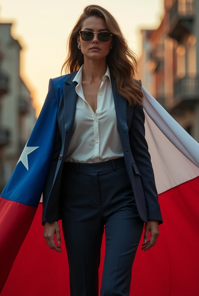 Chilean food: Complete Italian outfit with a superhero cape with the Chilean flag