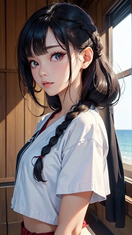 ((top quality, 8 K, masterpiece: 1.3)), 1 girl, Pretty japanese woman, which emphasizes slim abs: 1.3, (casual hairstyle, small breast: 1.2), uniform: 1.2, 1 boil, Pretty japanese woman, which emphasizes slim abs. No.: 1.4, (casual hairstyle, standard breast: 1.2), uniform: 1.2, beach, super detailed face, detailed eyes, double eyelid