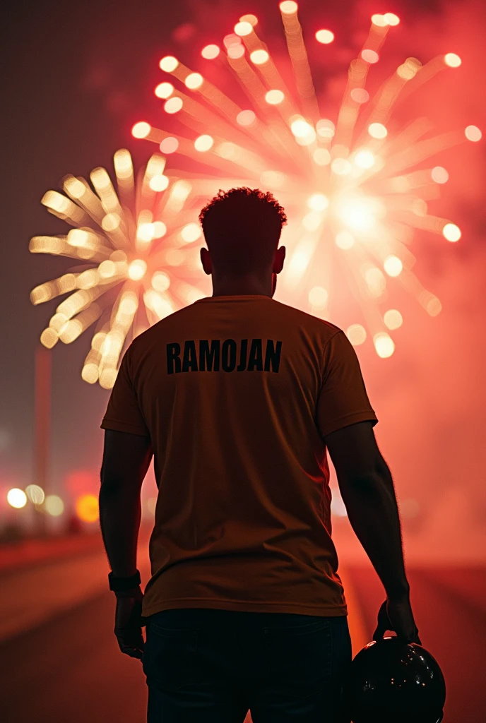 Hi Leonardo, I want you to generate an image, A Lawyer who is with a dominance of 400 . The background of the image must be fireworks, The lawyer must be wearing a t-shirt with the name RAMOJAN on the back., In his right hand he must carry a certified helmet.
The image must be like a WhatsApp profile.
The image should be a little further away, not so close.
